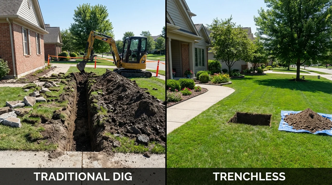 Trenchless sewer repair with minimal yard damage versus traditional excavation in Diamond Bar, CA